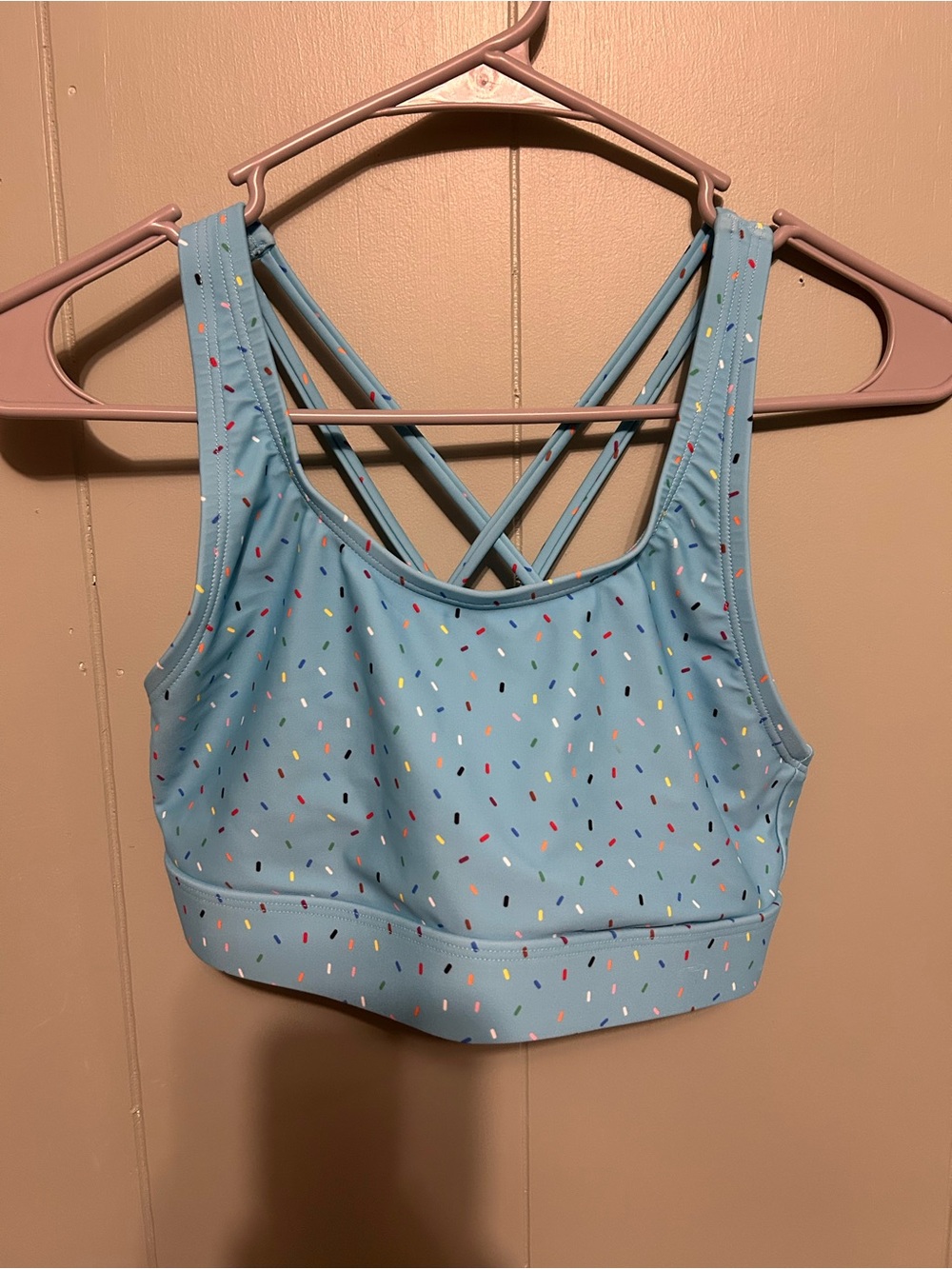 Humankind x Target Light Blue Sports Bralette with Multicolor Sprinkle Print